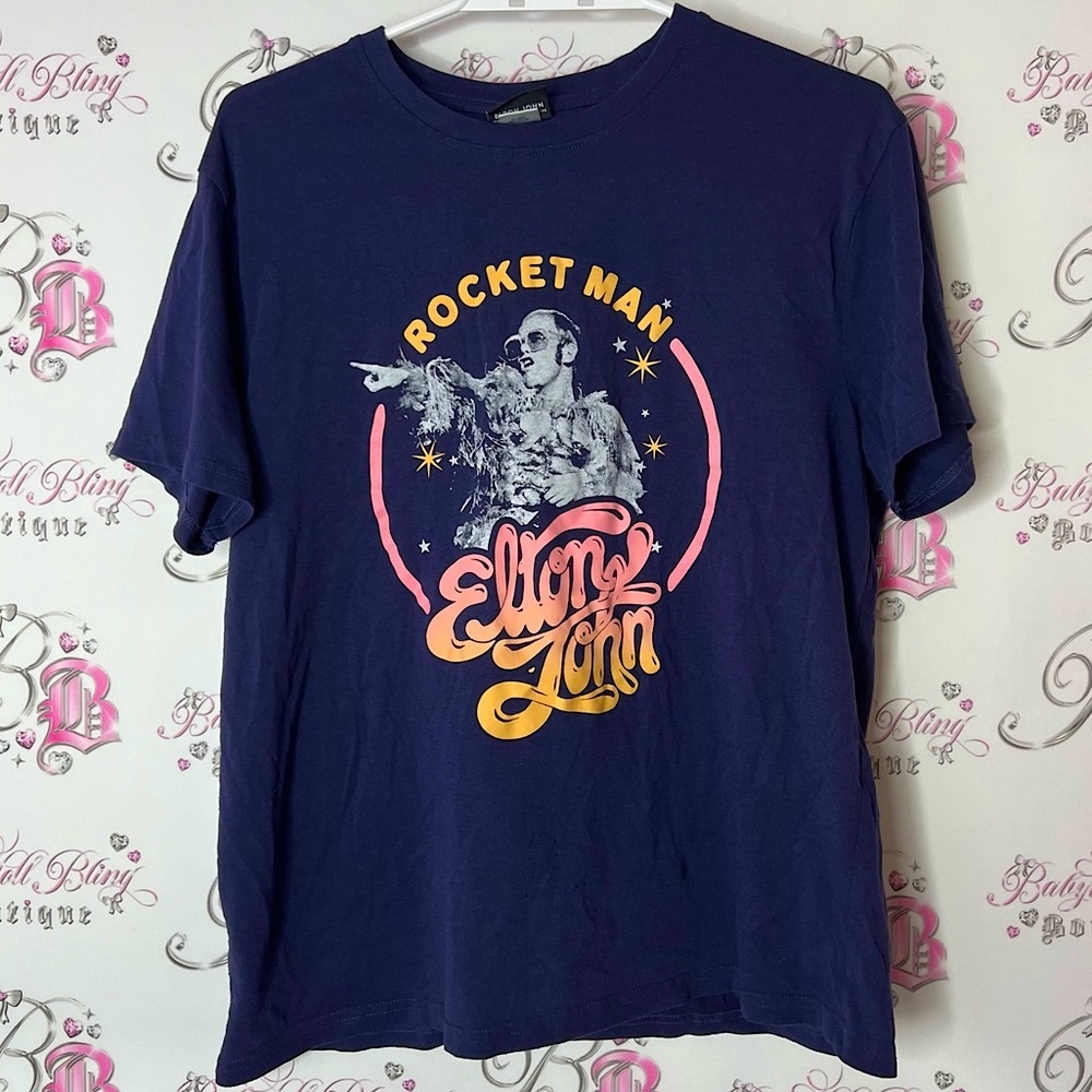 Elton John Rocket Man Navy Blue T-Shirt 2024 concert singing music